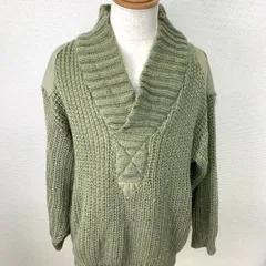ヴィンテージ ニット セーター ショールカラー カーキ オーバーサイズ M 古着 厚手　20260410-0004