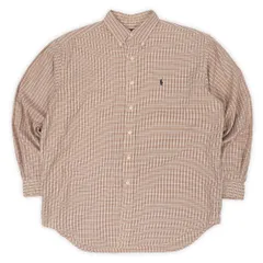 ポロラルフローレン POLO RALPH LAUREN 90s 90年代 ボタンダウンシャツ BD BLAKE ブレイク 定番 ロゴ刺繍 USA ヴィンテージ アメリカ 古着 メンズ シャツ ベージュ系 チェック柄 L【中古】