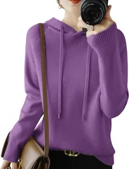 newNE ニューネフード付き パーカー レディース 長袖 シンプル 無地 カジュアル おしゃれ ニット トップス プルオーバー スポーツ 着心地 フルジップなし ショート丈 ストリート トレーニング 柔らかい スエット 韓国 (パープル,  L)