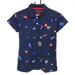 【超美品】ルコックゴルフ 半袖ポロシャツ ネイビー×マルチカラー 総柄  レディース S ゴルフウェア le coq sportif