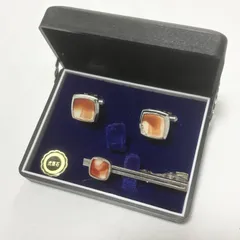 【送料無料】カフスセット/タイピン/虎眼石/タイガーアイ/シルバー/アクセサリー/中古品/箱付き