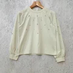 index インデックス パフスリーブ ビジュー プルオーバー トップス オフィスカジュアル ミントグリーン LLサイズ ◎_〇□のサムネイル