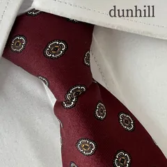 《美品》dunhill (ダンヒル) シルクネクタイ イタリア製 総柄 小紋 ブランドロゴ ボルドー ホワイト ブラウン