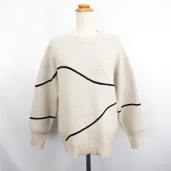 アー・ヴェ･ヴェ ミッシェルクラン a.v.v ニット セーター 長袖 丸首 ラインアート M ベージュ ※EKM