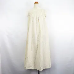ズーティー zootie ワンピース チュニック ノースリーブ フリルネック ロング丈 シャーリング コットン M ベージュ ※EKM