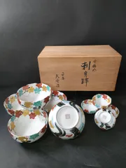 F14-07/平安 光雲 造/雲錦絵 刺身皿 大5客、小5客/共箱/骨董/小皿/小鉢/刺身鉢/刺身皿/向付/薬味入/懐石道具/懐石料理/京焼/清水焼