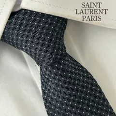 《美品》SAINT LAURENT PARIS(サンローランパリ) シルクネクタイ 総柄 SLロゴ 地模様 ドット ブラック シルバーのサムネイル