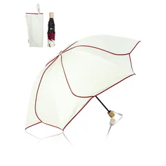 【新品】 KIZAWA 日傘 uvカット 100 遮光 折り畳み 軽量 花びら 逆折り 完全遮光 折りたたみ日傘 5級撥水 兼用雨傘 レディース 遮熱 かわいい 晴雨兼用 バンブー 持ち手 母の日 プレゼント 親骨55cm 6本骨 (オフ×レッド)