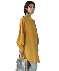 [グリーンパキラ] チュニックブラウス シャツワンピース レディース 春 夏 秋 トップス ロング ブラウス シャツ 長袖 チュニック パフスリーブ シャツワンピ 羽織り 体型カバー シンプル 重ね着 着回し 丸首 イエロー  [マスタード] [M] [標準]