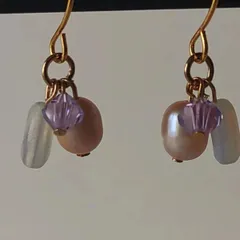 NO399 淡水パール＆ムーンストーン＆スワロフスキーフックピアス　ステンレス金具