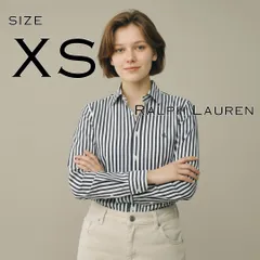 Ralph laurenラルフローレン コットン製 胸イニシャル刺繍ストライプシャツ XS (JPN M) 白ホワイト×紺ネイビー【古着】【中古】【送料無料】のサムネイル