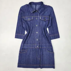 美品　 PLEATS PLEASE　ワンピース　チュニック　デニム転写　ポケット付き　サイズ3　Lのサムネイル
