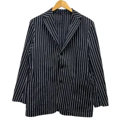 シップス SHIPS テーラードジャケット ブレザー ストライプ シングル 長袖 L 紺 ネイビー 白 ホワイト
