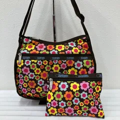 1878　LeSportsac レスポートサック　クラシックホーボー　ショルダーバッグ　ブラウン　花柄　フラワー　レディース　軽量　カジュアル　シンプル　ポーチ