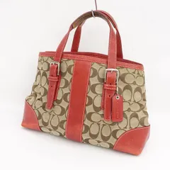 COACH / コーチ ■ハンドバッグ シグネチャー レッド ブラウン ベージュ 【バッグ/バック/BAG/鞄/カバン】 ブランド【中古】 
