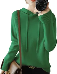 newNE ニューネフード付き パーカー レディース 長袖 シンプル 無地 カジュアル おしゃれ ニット トップス プルオーバー スポーツ 着心地 フルジップなし ショート丈 ストリート トレーニング 柔らかい スエット 韓国 (グリーン,  M)