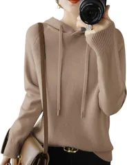 newNE ニューネフード付き パーカー レディース 長袖 シンプル 無地 カジュアル おしゃれ ニット トップス プルオーバー スポーツ 着心地 フルジップなし ショート丈 ストリート トレーニング 柔らかい スエット 韓国 (ベージュ,  M)