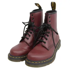 極美品▲Dr.Martens ドクターマーチン 1460 8 ホール イエローステッチ レースアップ レザー ショートブーツ ボルドー UK5 レディース