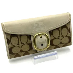 コーチ COACH シグネチャー 長財布 お札入れ ゴールド金具 男女兼用 アイボリー ブラウン レザー
