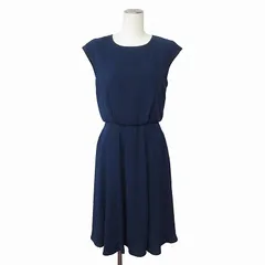 コムサイズム COMME CA ISM ウエスト切替のベーシックドレス ワンピース ロング フレンチスリーブ 9 紺 ネイビー