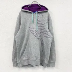 adidas　アディダス　スウェットパーカー/フーディー　トレフォイルロゴ　デカロゴ　灰色　グレー　Lサイズ　古着