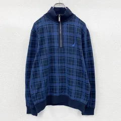 NAUTICA　ノーティカ　ハーフジップスウェット/トレーナー　チェック柄　青　ブルー　Mサイズ　古着
