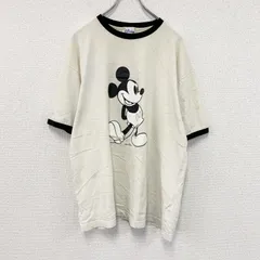 Disney　ディズニー　Mickey Mouse　ミッキーマウス　半袖キャラクターTシャツ　リンガーT　白　ホワイト　XLサイズ　古着