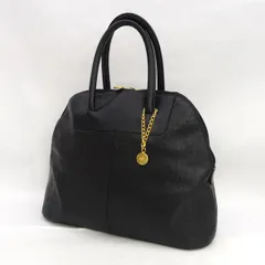 HANAE MORI / ハナエモリ ■レザー ハンドバッグ オーストリッチ型押し ブラック 【バッグ/バック/BAG/鞄/カバン】 ブランド【中古】 