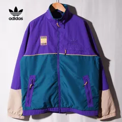 アディダスオリジナルス adidas ORIGINALS ナイロンジャケット XL     パープル ベージュ グリーン ロゴ刺繍 トラックトップジャケット ストリート スポーツミックス オーバーサイズ 古着 A658