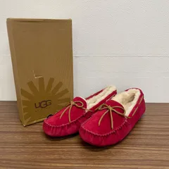 (b)【美品】UGG アグ DAKOTA ダコタ 5612 モカシン レッド ムートン ローファー 靴 26.5cm 箱付き レディース メンズ ユニセックス/1404