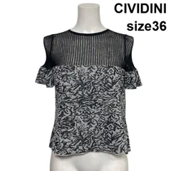 ◇ チヴィディーニ CIVIDINI 半袖ニット カットソー シースルー 幾何学模様 クルーネック 異素材 黒 白 綿混 36 S 7号 レディース S6D389のサムネイル