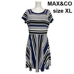 ◇ マックスアンドコー MAX&CO フレアワンピース 半袖 ミディ丈 マルチボーダー Aライン ラウンドネック XL 13号 レディース S6D396