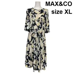 ◇ マックスアンドコー MAX&CO フラワープリントワンピース ロング丈 五分袖 フレア ラウンドネック 黒 XL 13号 レディース S6D353