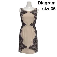 ◇ ダイアグラム Diagram サイドレースワンピース ドレス 膝丈 ノースリーブ タイト 刺繍 ラウンドネック 36 S 7号 レディース S6D356