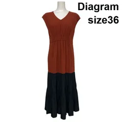 ◇ ダイアグラム Diagram Vネックコンビワンピース ノースリーブ ロング丈 フレア ティアード ギャザー 36 S 7号 レディース S6D359