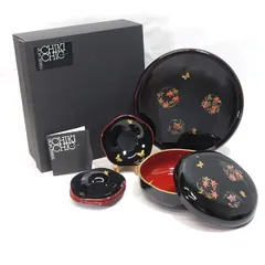 HANAE MORI / ハナエモリ ◆【漆器】森英恵/しっきシック 茶菓セット（盆・菓子器・茶托5） HN-100 茶道具 雑貨 ギフト ギフト【未使用】 