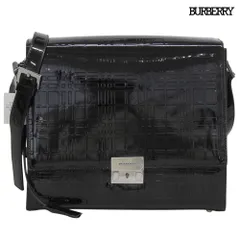 超美品 バーバリー BURBERRY バーバリー チェック エナメル ショルダー バッグ クロスボディ 黒 ブラック