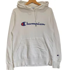 チャンピオン Champion スウェットパーカー プルオーバー L ホワイト 白 スクリプトロゴ 定番 古着 1000018184 メンズ レディース ストリート カジュアル トレーナー フーディー 長袖 / MS589