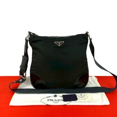 極 美品 袋付き PRADA プラダ 三角ロゴ 金具 ナイロン レザー 本革 ミニ ショルダーバッグ ポシェット サコッシュ ブラック 83400