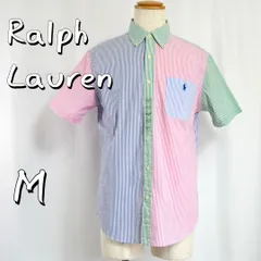 【新品】Ralph Laurenラルフローレン 現行タグ コットン製 シアサッカー クレイジー ストライプ 半袖シャツ M マルチカラー 【古着】【中古】【送料無料】