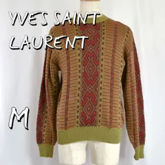 Yves Saint Laurentイヴサンローラン 日本製 90s ヴィンテージ 総柄 ジャガード ウール ニット セーター M 赤レッド系【古着】【中古】【送料無料】のサムネイル