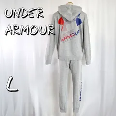 【美品】UNDER ARMOURアンダーアーマー 背面ビッグロゴ UAライバルフリース グラディエント パーカー ジョガーパンツ セットアップ L モッドグレー 【古着】【中古】【送料無料】