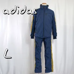 【美品】adidas Professionalアディダスプロフェッショナル 中綿 裏フリース トラックトップ＆パンツ セットアップ L 紺ネイビー 【古着】【中古】【送料無料】