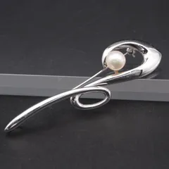 V321 本真珠 7.7mm珠 パール SILVER刻印 ブローチ デザイン シルバー コサージュ 6月誕生石