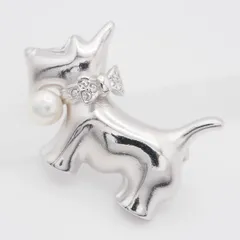 S754 ブローチ 犬 ドッグ ラインストーン フェイクパール シルバーカラー デザイン コスチュームジュエリー