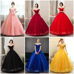 レディース ロングドレス オフショルダー ハイウエスト Aライン ボリューム 発表会 演奏会 舞台衣装 司会 年会 イベント パーティー 学生向け 2026年新作 カラードレス 上品 華やか エレガント 演出用 礼装 ロング丈 サイズ展開 S-3XL