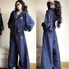 セットアップ上下スウェットパーカージャージパンツゆったり大きいサイズ紺8445 セットアップ