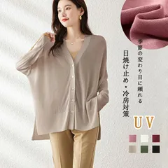 カーディガン レディース 夏 薄手 大きいサイズ ゆったり uvカット 冷房対策 紫外線対策 シアー Vネック 長袖 微シアー スリット サマーニット