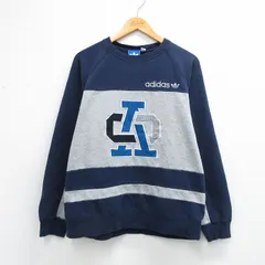 M/古着 アディダス adidas 長袖 スウェット メンズ A ワンポイントロゴ リーフ トレフォイル ラグラン クルーネック 紺他 26mar21