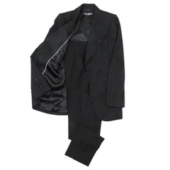 【極美品】DOLCE&GABBANA ドルチェアンドガッバーナ セットアップ タキシード サイズ 40 レディース 花柄 レース コンビネーション ジャケット 1B スラックス ストレッチ 礼服 スーツ ブラック 黒 イタリア製